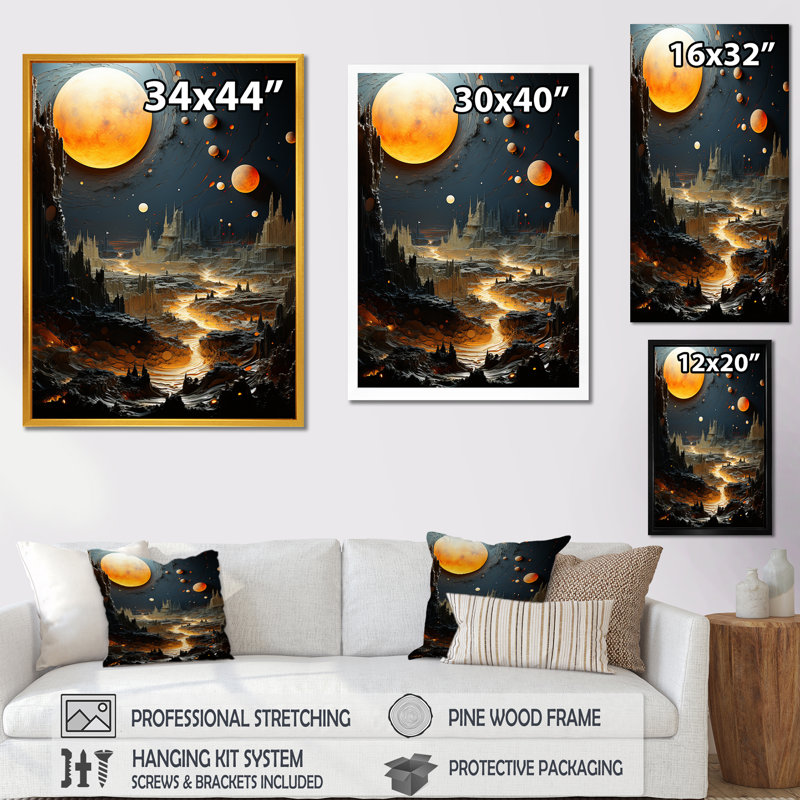 Planète céleste dans le système solaire I - art mural de la planète espace, Cadre doré simple, H 32 po x l 24 po x P 1 po