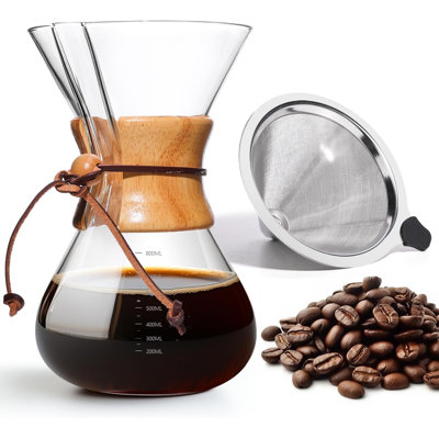 Pour Over Coffee Maker 27 OZ, 8 Cup Borosilicate Glass Drip Coffee Maker