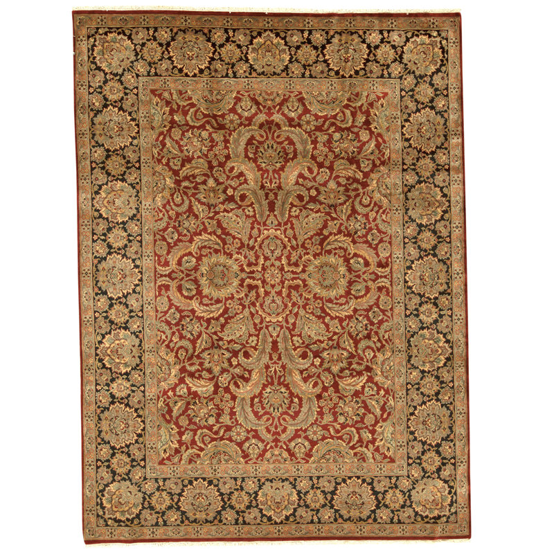 Tapis rouge et noir noué à la main de haute qualité