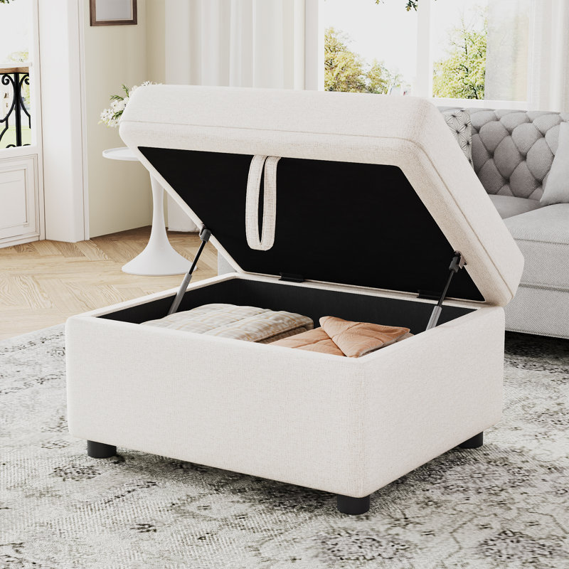  Grand repose-pieds avec rangement, repose-pieds moelleux en chenille avec compartiment caché pour le salon, beige, Beige