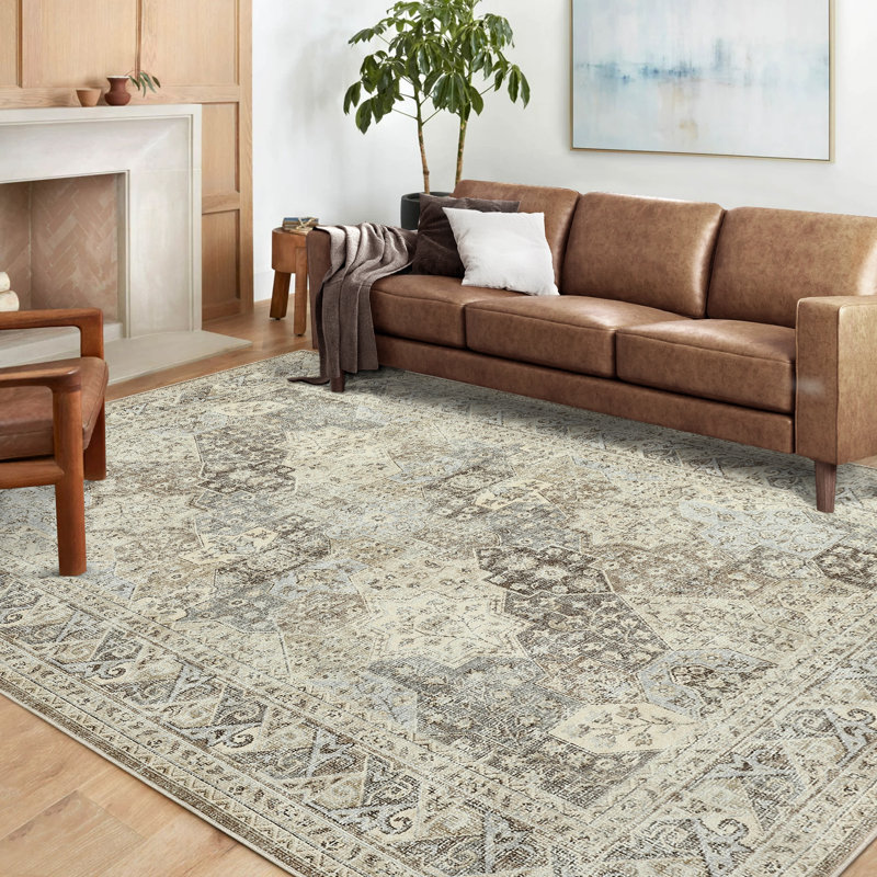 Sarto Oriental Machine Woven Polyester Area Rug in Beige/Gray, Rectangle 8' x 10'