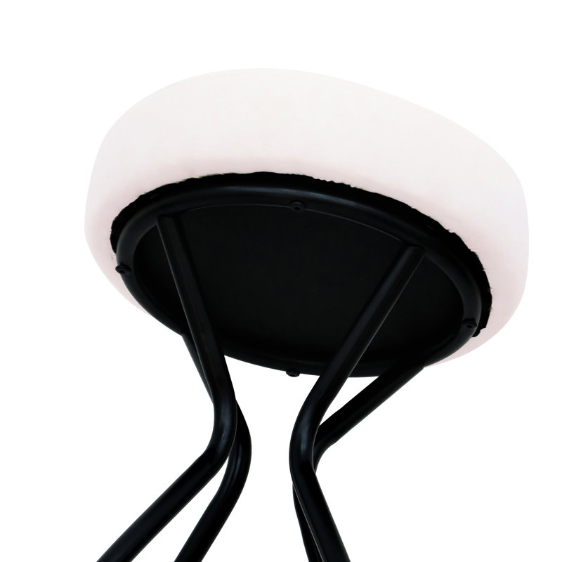 Tabouret de bar en velours moderne sans dossier de 2 avec sièges blanc crème et structure en métal noir pour l'intérieur