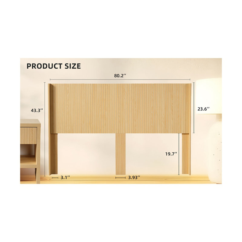 Tête de lit en bois de très grande taille, tête de lit en bois de 80,2 po de largeur seulement, têtes de lit de style campagne moderne, panneau cannelé mural, têtes de lit à oreilles Boho