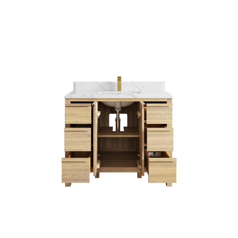 Chêne Elizabeth X P 22 po Meuble-lavabo simple en D, Calacatta Laza