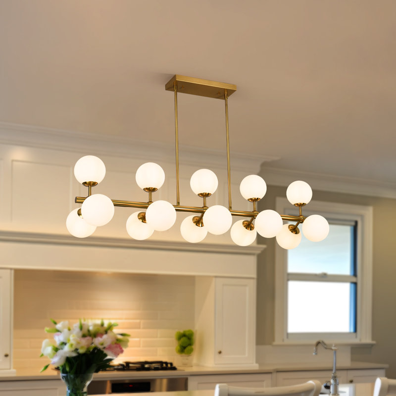 15-light Linear Kitchen Island Chandelier, Polished Brass