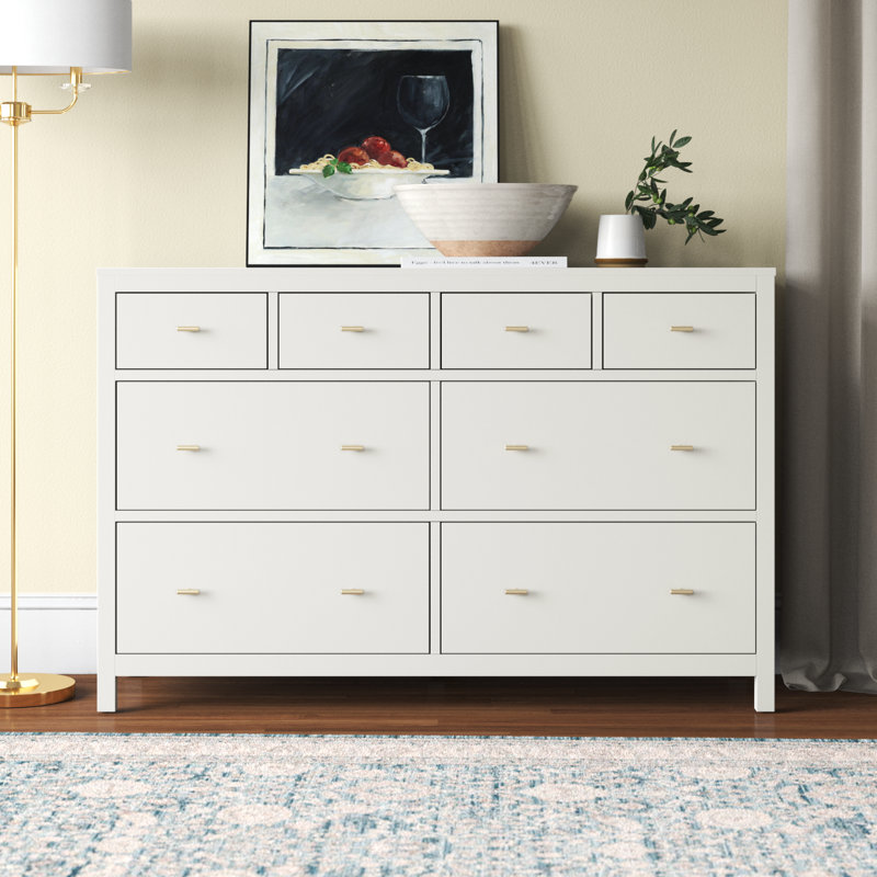 Jaylen 57.99" W 8-Drawer Double Dresser, Bleached White