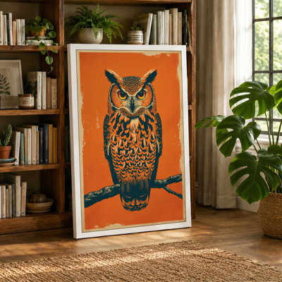 Centered Owl Mid-Century - Wrapped Canvas