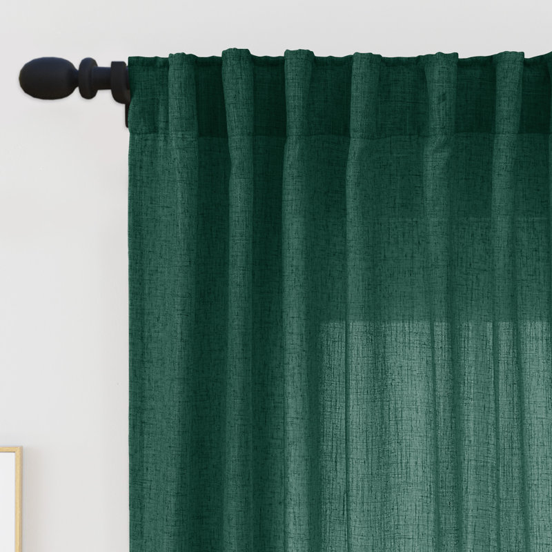 Paire de rideaux semi-transparents en lin mélangé Toyoko, L 52 po x L 84 po, Vert forêt