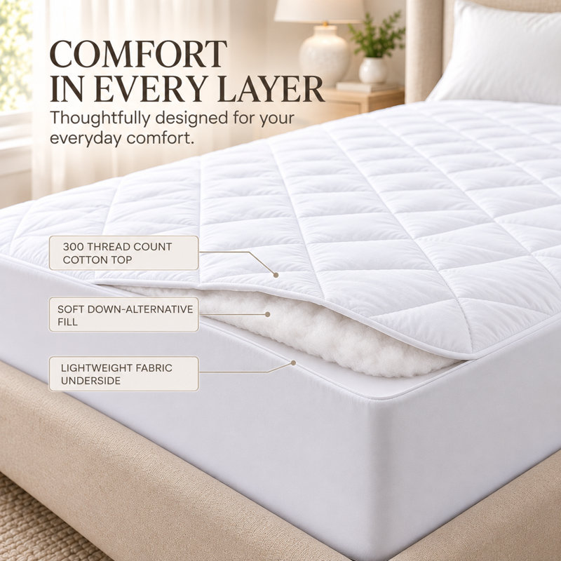 Protège-matelas matelassé en coton à densité de tissage 300 fils Continental Bedding Harmony, Très grand lit