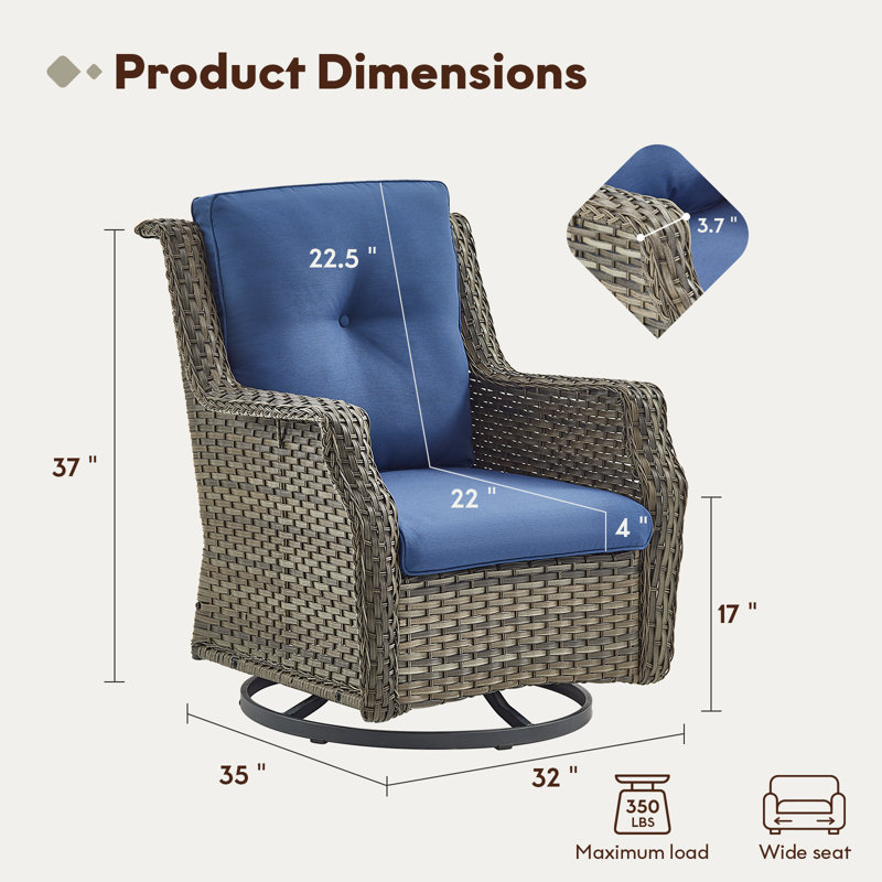 Ensemble de 2 chaises de patio pivotantes avec coussins (ensemble de 2)