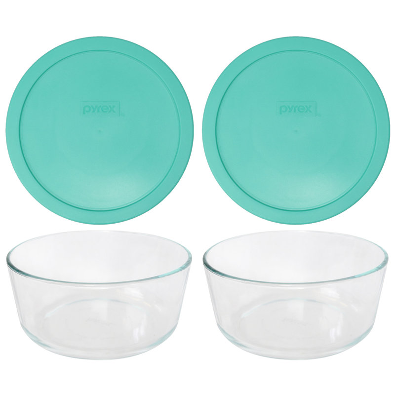 Pyrex (2) 7203 7-Cup Glass Bowls & (2) 7402-PC 6/7, Vert clair