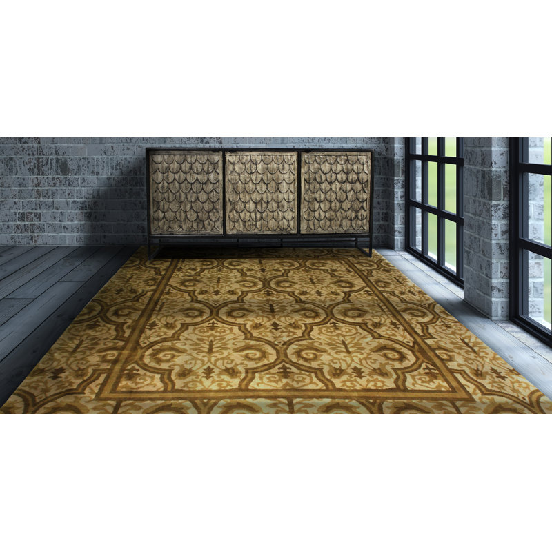 Tapis oriental brun clair / armée en laine noué à la main 7 pi 8 po x 9 pi 7 po Elara