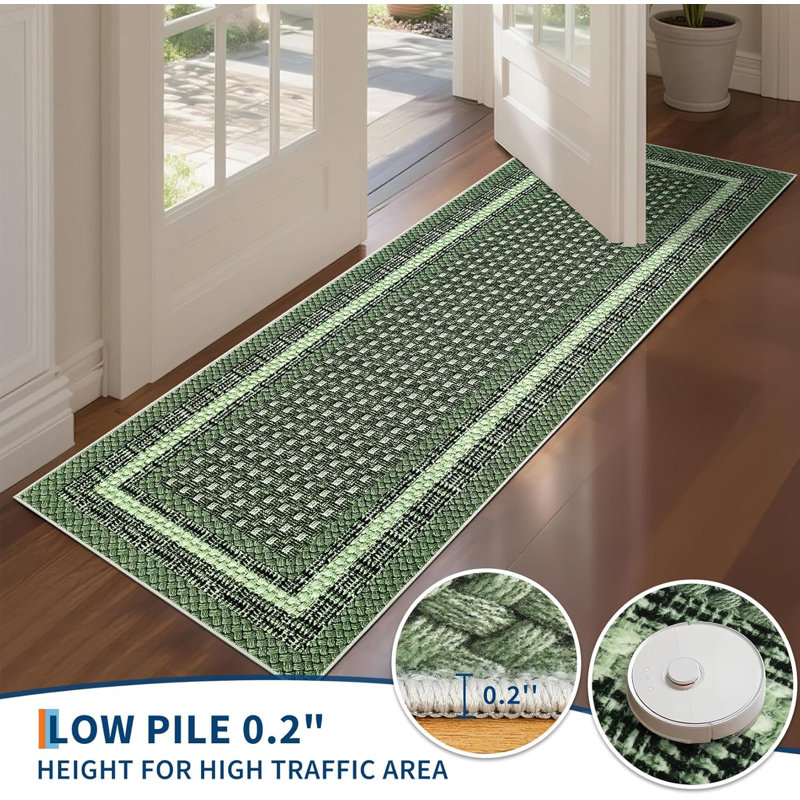 2x6 Kitchen Runner Rug – Non-Slip Modern Border, Soft Low Pile Carpet for Hallways, Entryways, Bathrooms, Laundry (Black/Grey)