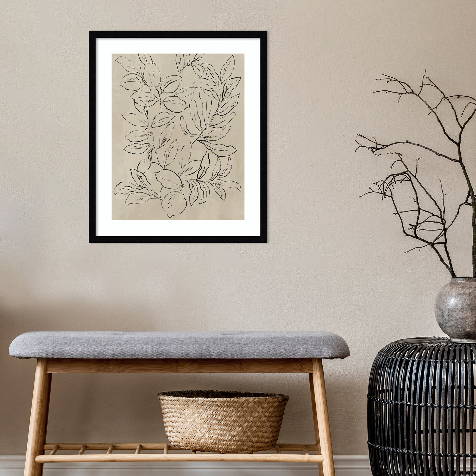 Outlined Leaves II by Asia Jensen, Black, 25.25" H x 21.25" W