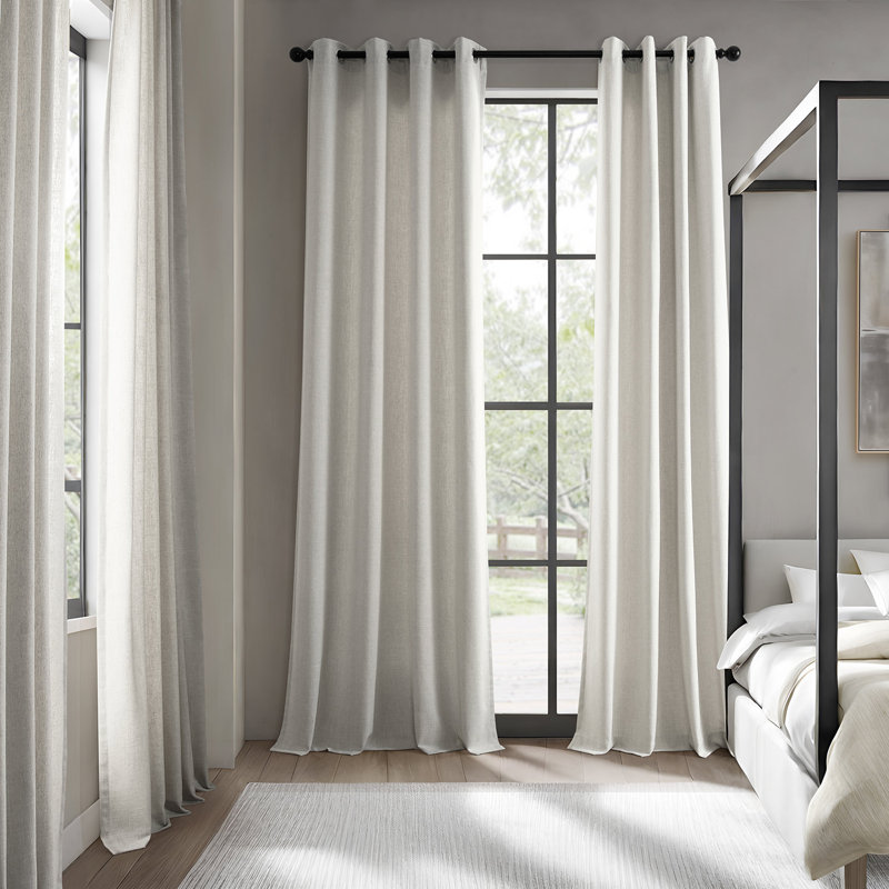 Basic Faux Linen Curtain Pair - 2 Panels - Light Filtering Grommet Curtains, Light Sand, 50" W x 96" L