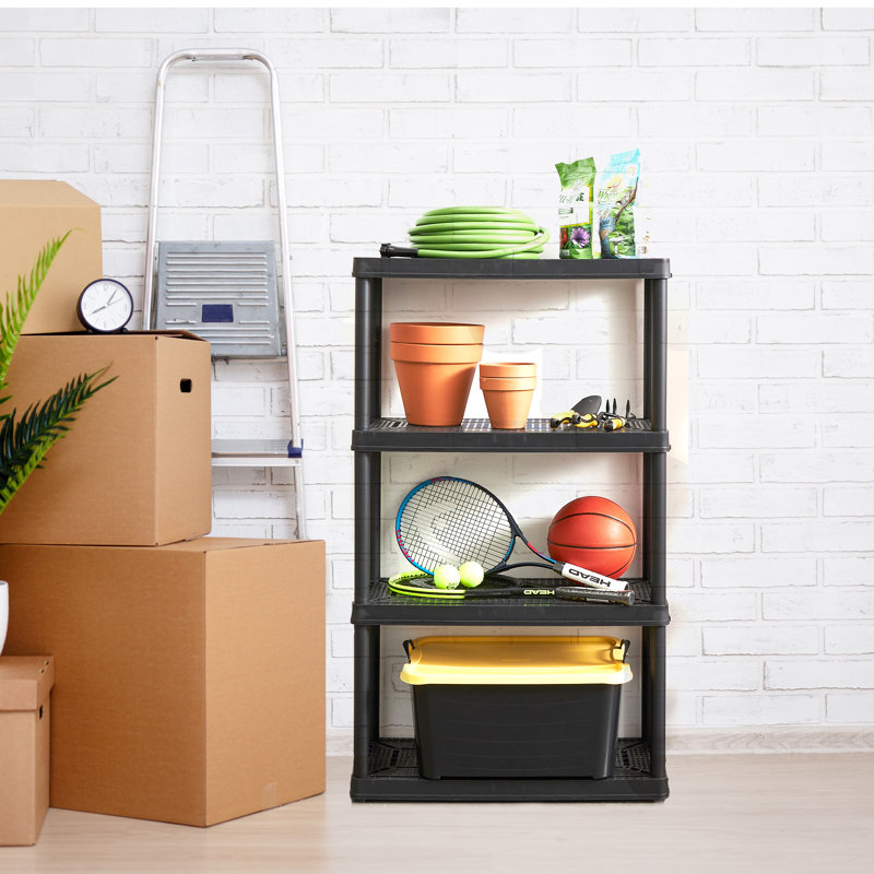 Gracious Living 4 Shelf Fixed Height Medium Duty Storage Unit, Black (4 Pack), 4 Pack, 54.5” H x 32" W x 14" D
