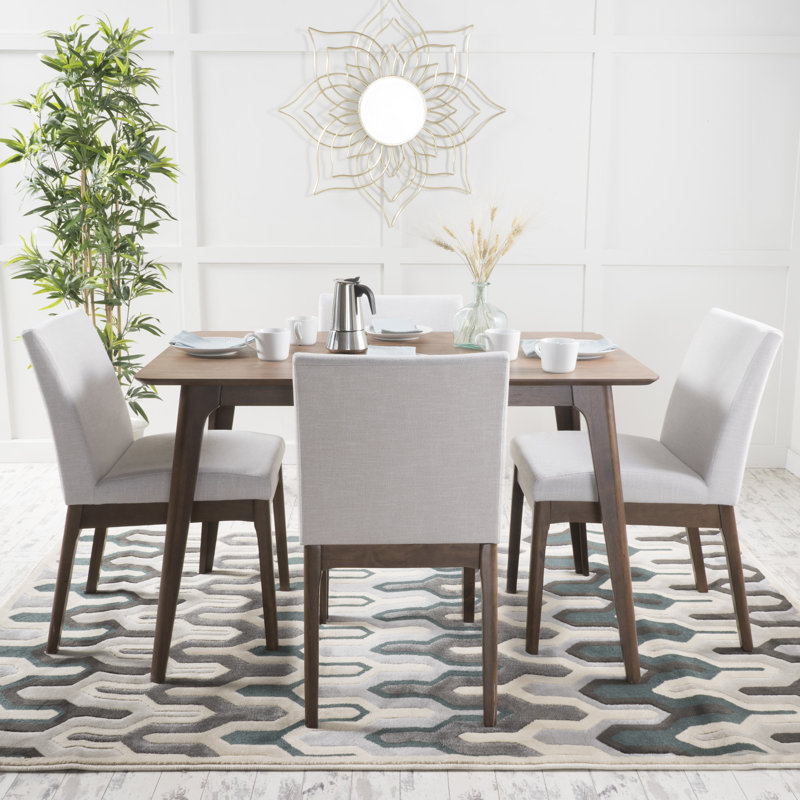 Dashone 4 - Person Four Leg Base Dining Set, Natural Walnut, Light Beige