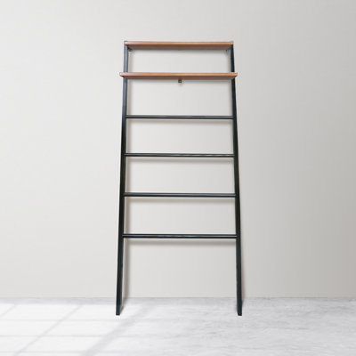 Space Saving 100% Solid Wood 6-tier Blanket Ladder With Two Storage Shelves