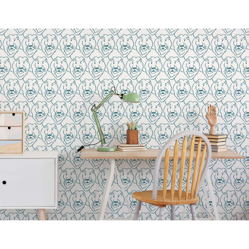 Lions! 10' L x 24" W Peel and Stick Wallpaper Roll, Non-pasted, Faux Grasscloth
