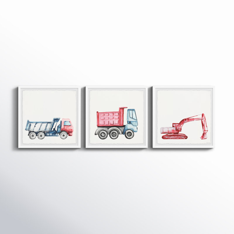 «Camions and Diggers Triptych», ensemble de 3 pièces, reproduction encadrée, H 12 po x l 12 po