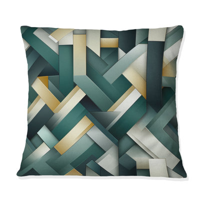 Motif géométrique vert et or - Coussin décoratif en polyester géométrique