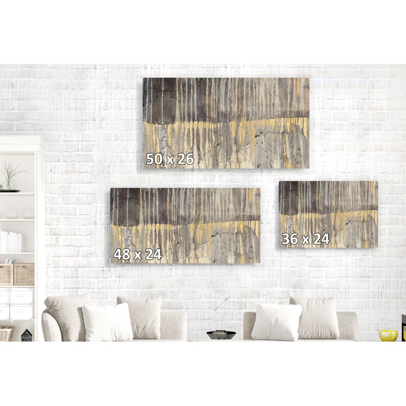 Techtonic abstrait, noir, or, jaune, crème, brun clair, gouttes, texture, béton, plus large, H 24 po x l 48 po x P 1,5 po
