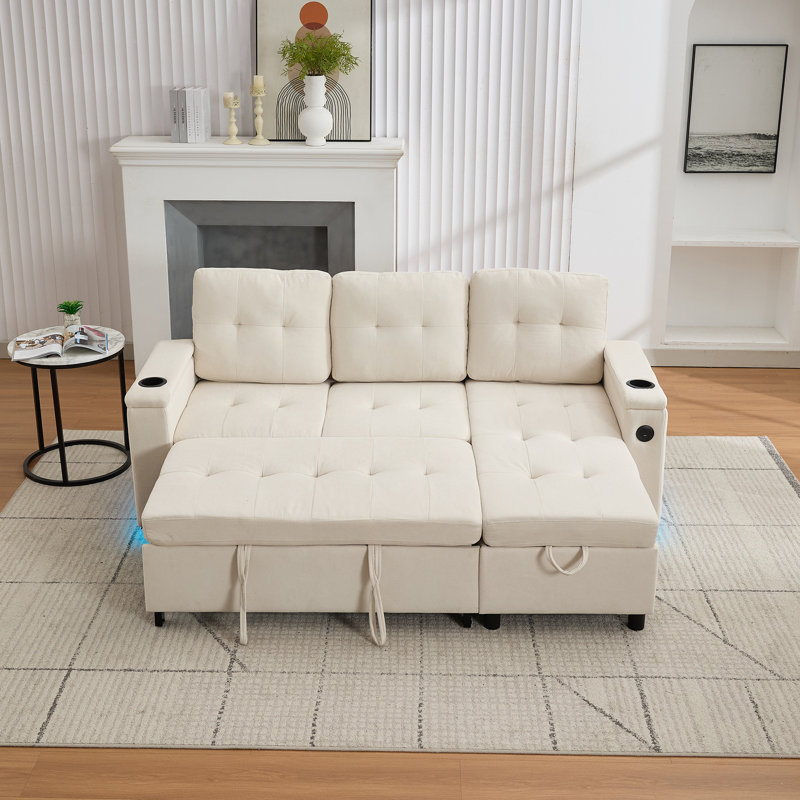 3 Seater Fabric Sofa & Chaise, Beige