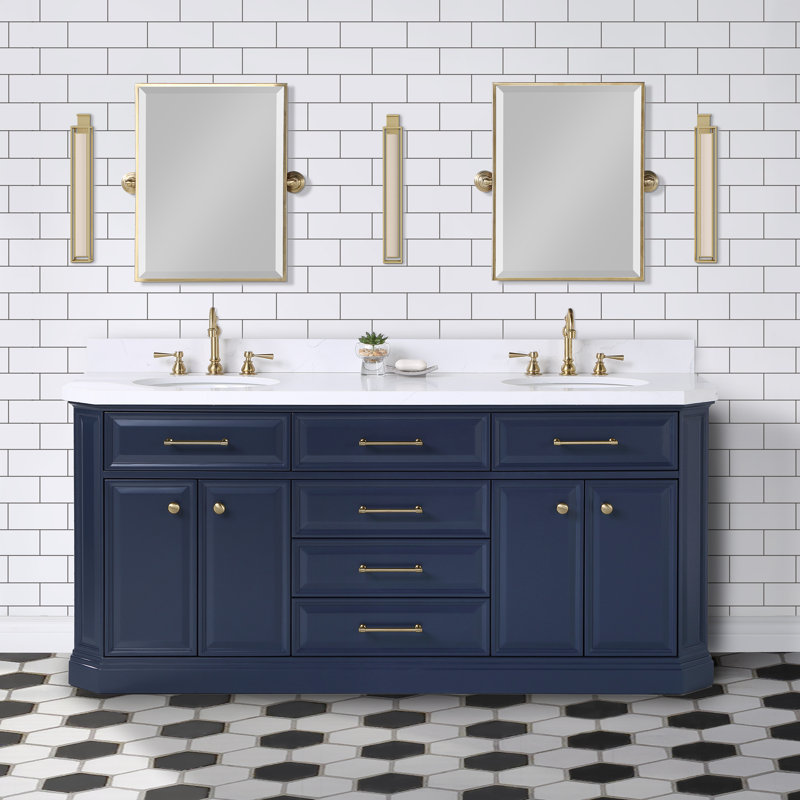 Palace 72'' W Double Vanity, Monarch Blue, Satin Brass