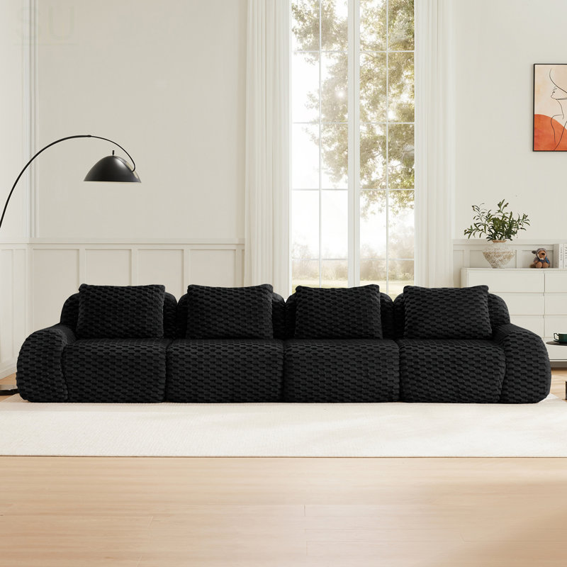 Modern Modular Sectional Sofa, Flannelette Fabric, Oversized 4-Seater, Deep Seat, No Assembly Required, Anti-Slip Design