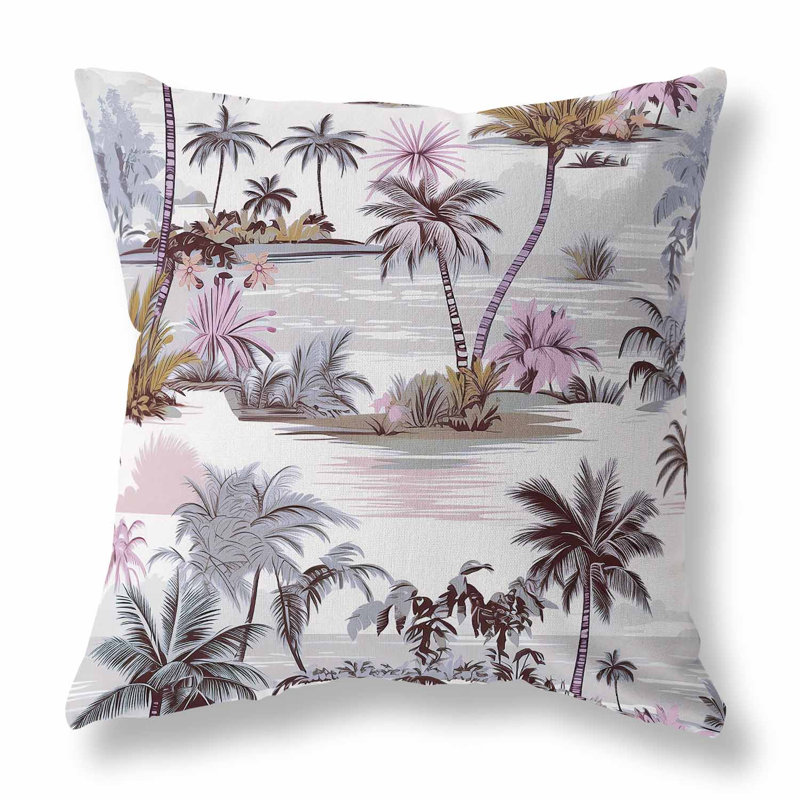 Coussin décoratif réversible intérieur / extérieur Tropical Beach, H 20 po x l 20 po, Brun, rose, gris