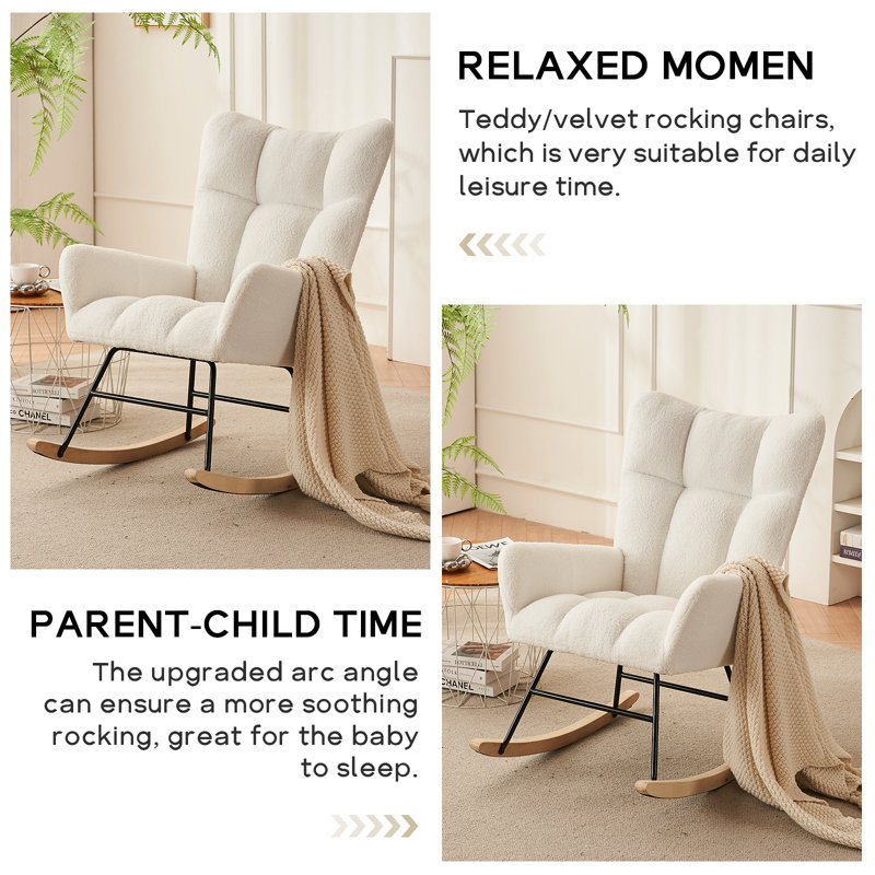 Chaise berçante Jeiny, Ours en peluche ivoire
