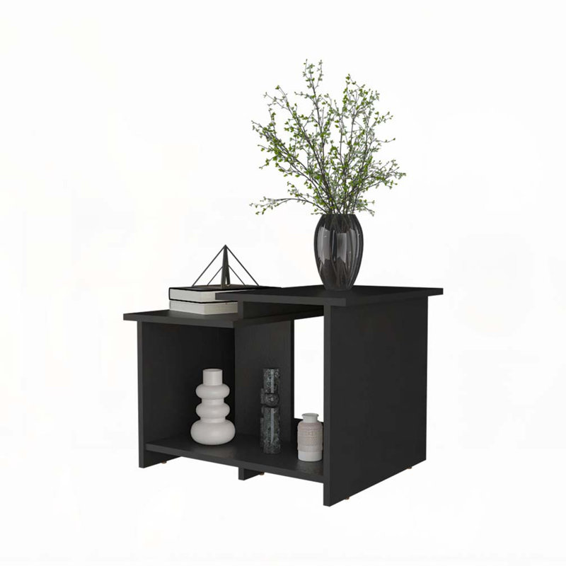 Black Coffee Table with Open Storage, Black