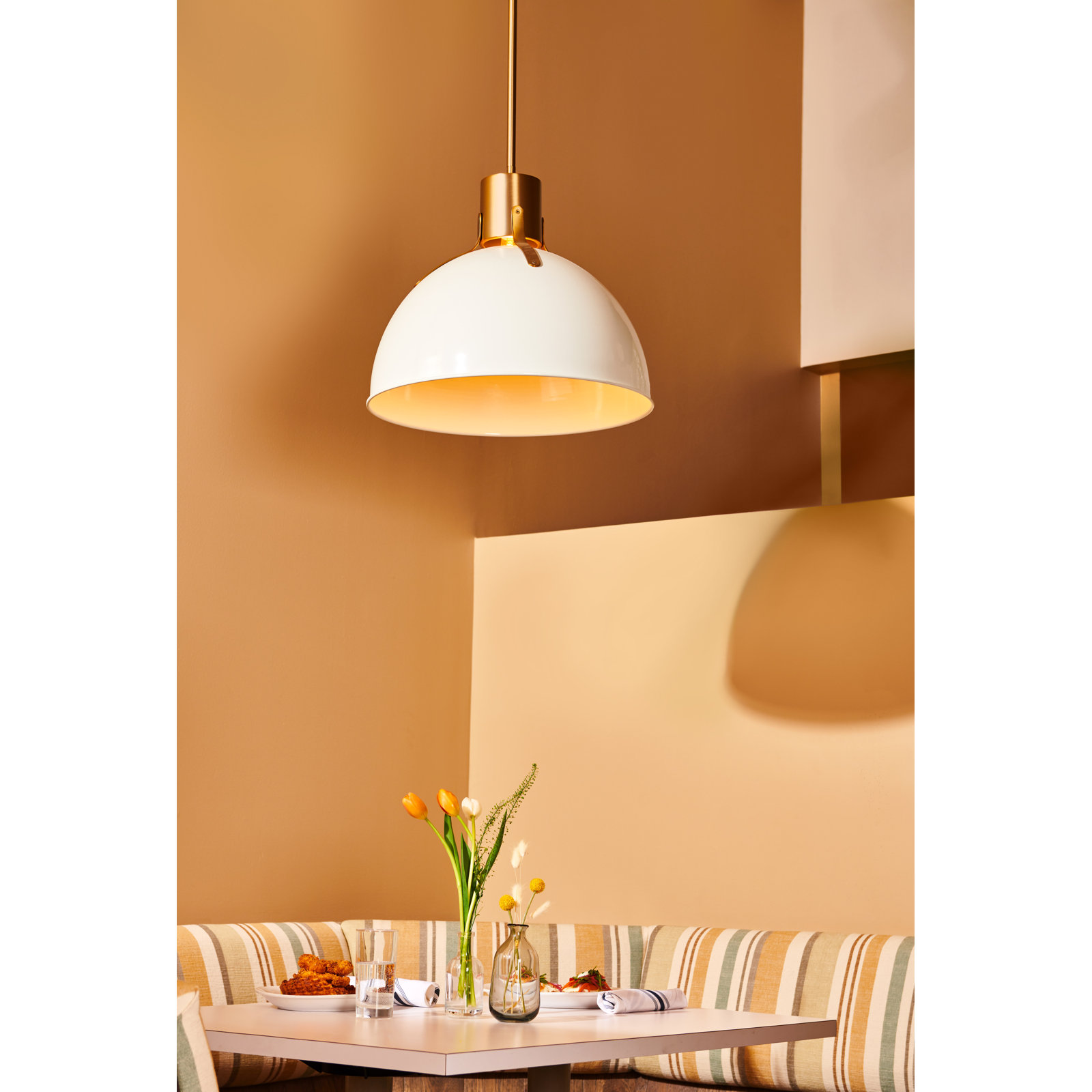 Clendon 1 - Light Single Dome Pendant, Polished White, 12.25" H x 14" W x 14" D, Polished White