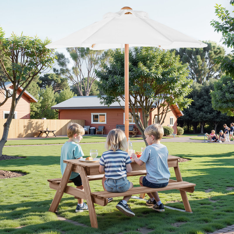 Rectangle Fir Solid Wood Outdoor with Umbrella Hole Picnic Table - 89 cm W 80 cm D