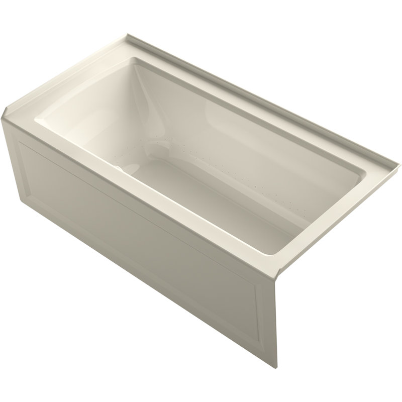 Archer 60" x 30" Alcove Air Acrylic Bathtub with Heater, Almond, Right