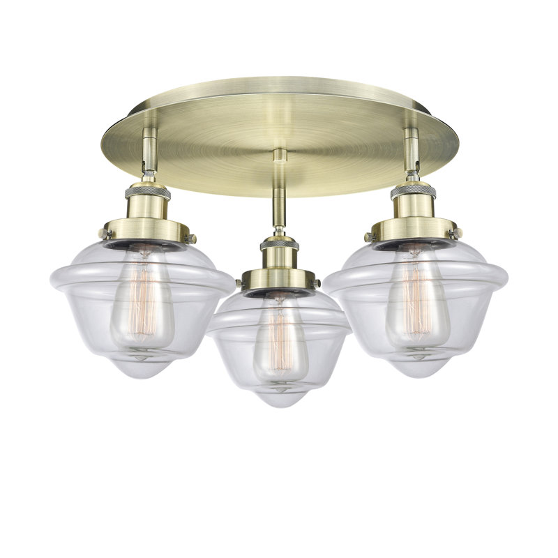 Grourke Glass Flush Mount, Antique Brass, Clear