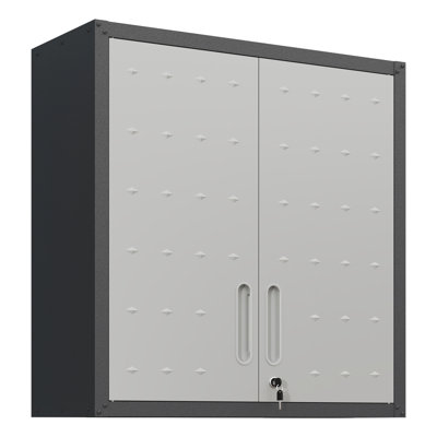 Space Metal Cabinet With Lock For Garage, Warehouse, Office Black + Gray Wall Locking Door And Shelf Garage Storage