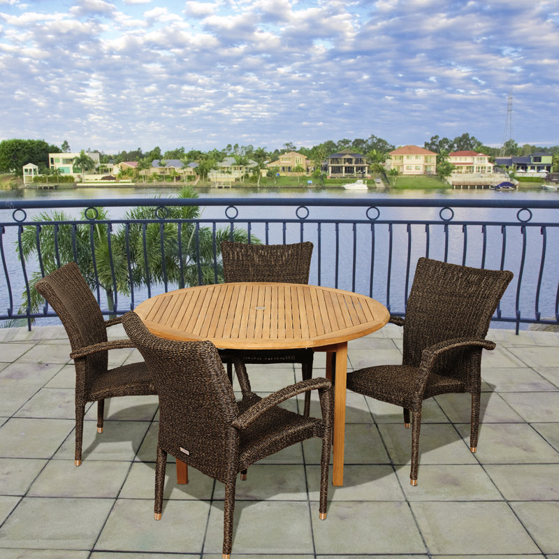 Anautica 4 - Person Teak Wicker Patio Dining Set with Round Table
