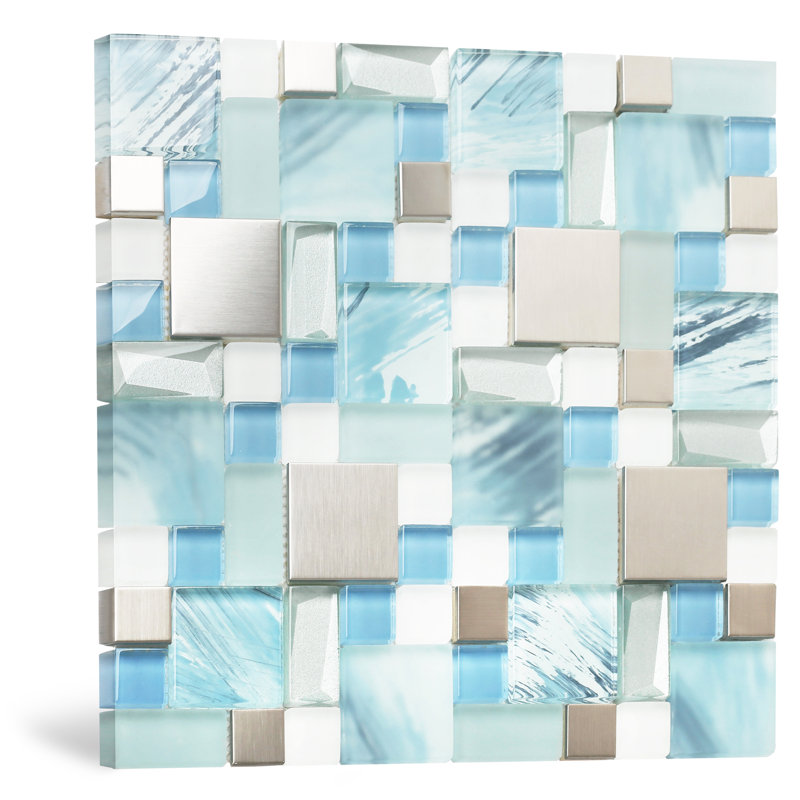 Naiads Blue 2" x 2" Metal/Glass Novelty Mosaic Wall Tile