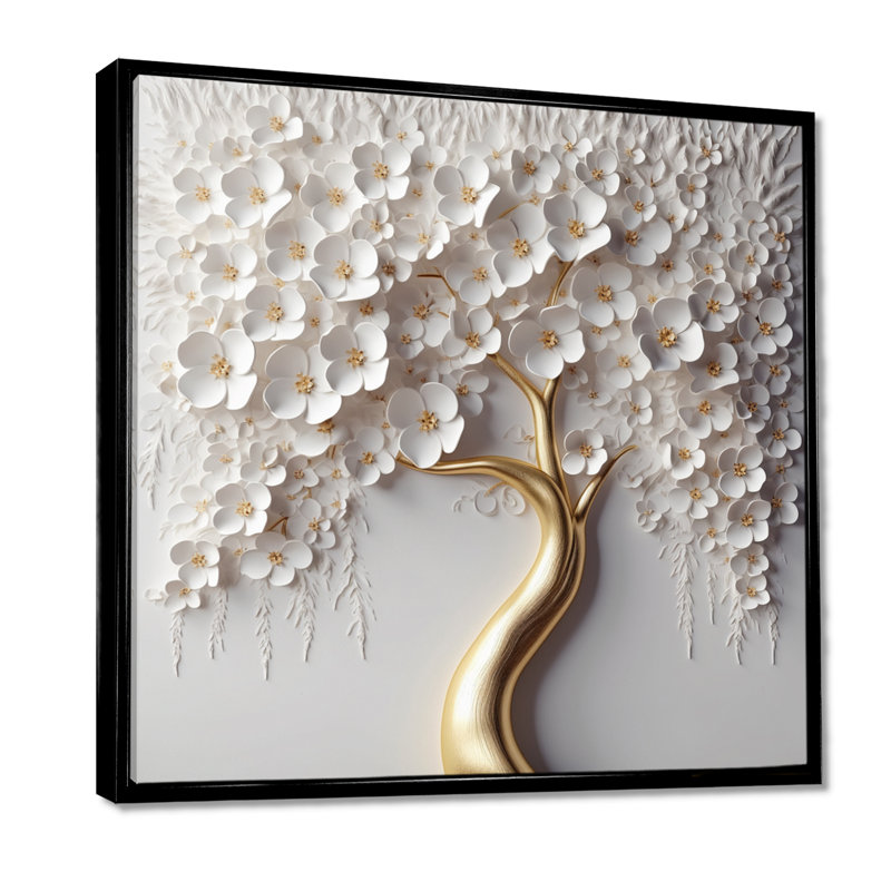 Orchidée blanche - Jardin des branches - reproduction d'art sur toile florale (sans texture), 44" H x 44" W, Noir