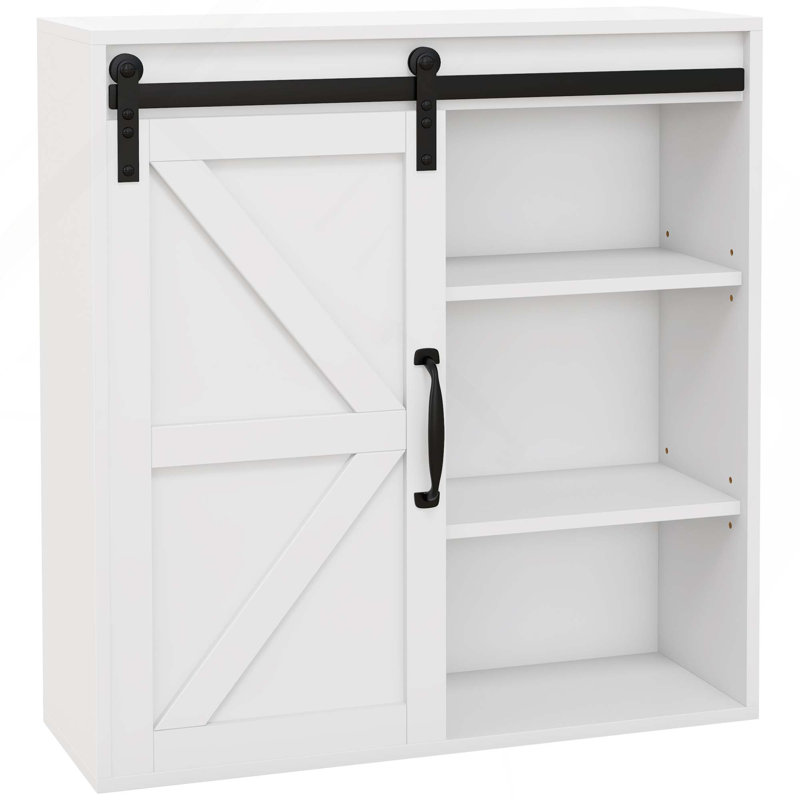 Farmhouse Bathroom Wall Medicine Cabinet With Sliding Barn Door And Adjustable Shelf