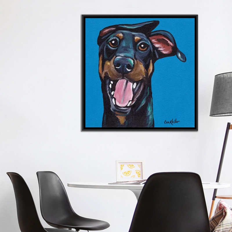 «Fun Doberman» par Hippie Hound Studios, impression sur toile tendue, H 18 po x l 18 po x P 1,5 po, Toile avec cadre noir