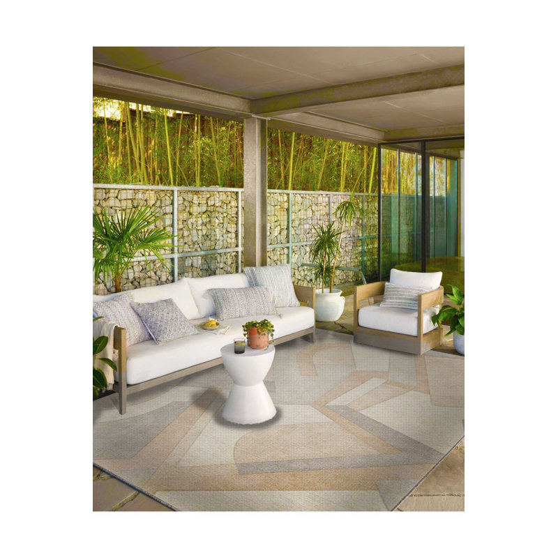 Cream Soft Geometric Patterned Woven Base Machine Washable Rug, Rectangle 5'1" x 7'7" Rug Pad Included