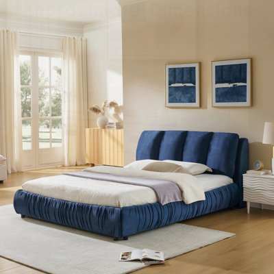Structure de lit rembourrée, style minimaliste moderne avec tête de lit éponge compressée dodue, velours brillant et support de pieds robuste, matelas non inclus