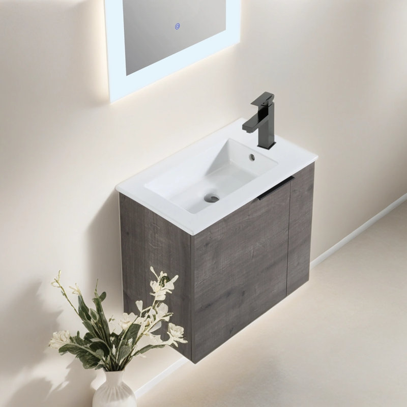 Meuble-lavabo simple avec plateau en céramique Cuahutemoc, Gris