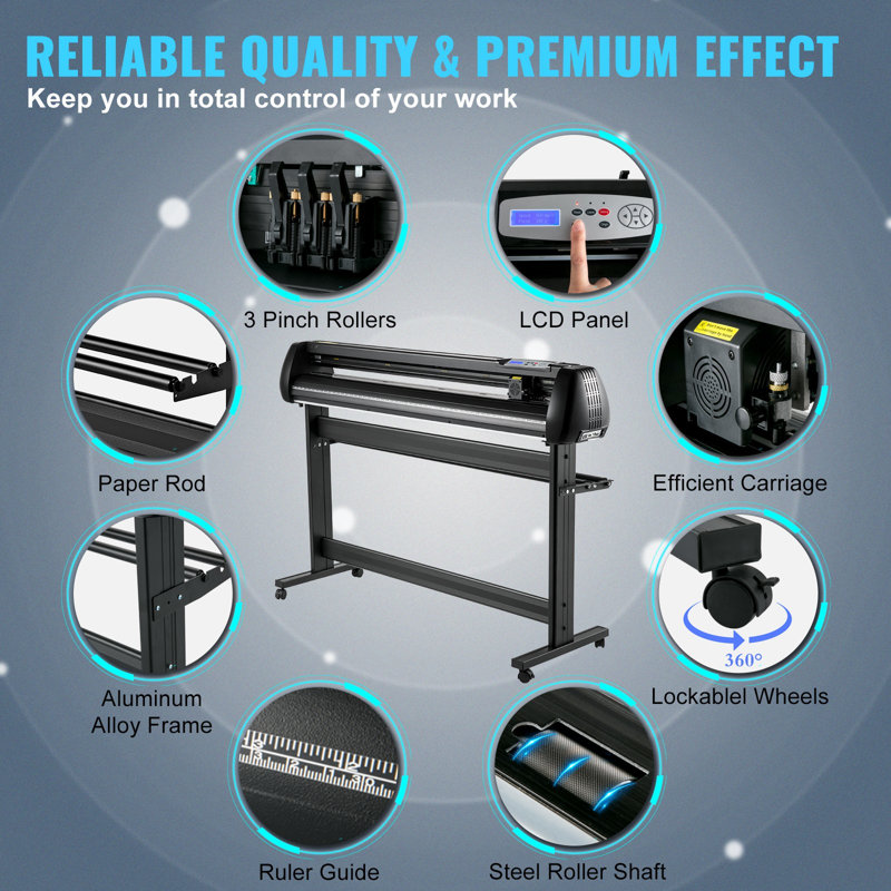 Vinyl Cutter, 53inch Vinyl Cutter Plotter with Stand, Adjustable Speed Force for Sign Making Vinyl Plotter, SignMaster Software Vinyl Tape Tools Vinyl Printer Available with COM USB Bluetooth