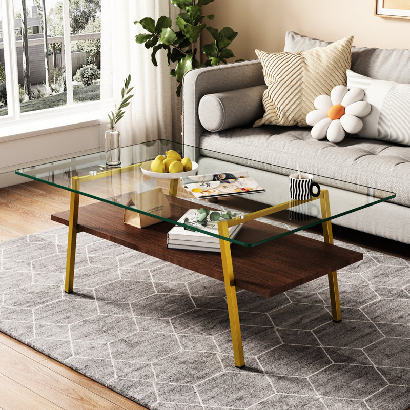 Table rectangulaire en verre trempé avec pieds en métal et style fonctionnel
