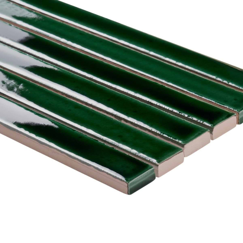 Kanbina 5x18 Brick Glossy Ceramic Mosaic Tile, Jungle Green