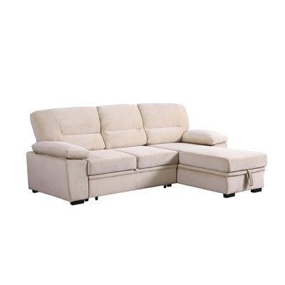 97.5"W Velvet Fabric Reversible Sleeper Sectional Sofa Chaise