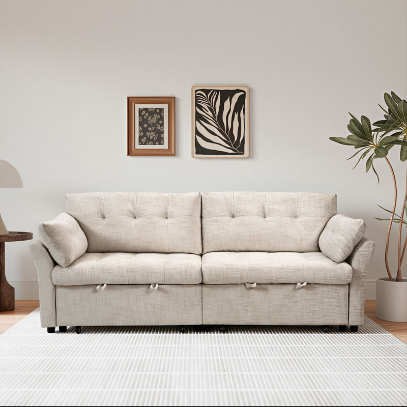 Canapé-lit modulaire coulissant 90 po à 3 places avec chargement USB, Beige